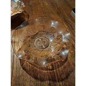 Vintage Jeanette Iris Herringbone Marigold Carnival Glass Ruffled Serving Bowl